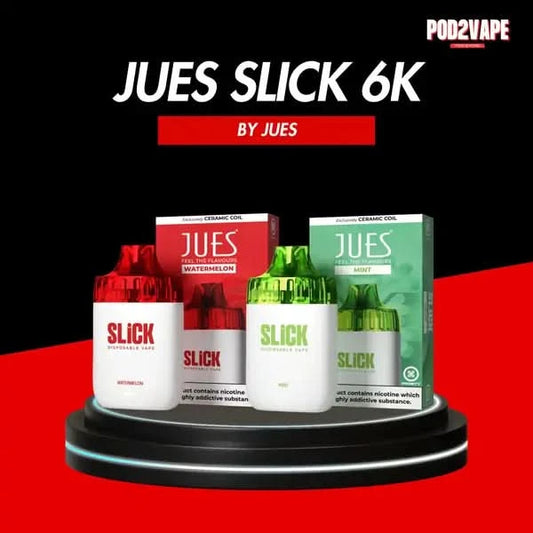 Jues slick 6000 puffs พอตใช้แล้วทิ้ง แบรนด์ดัง มีหลายรสให้เลือกใช้งาน