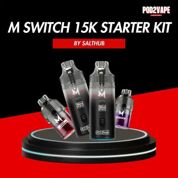 M switch 15000 puffs starter kit พอตใช้แล้วทิ้ง จากแบรนด์ salthub เปลี่ยนหัวน้ำยาได้